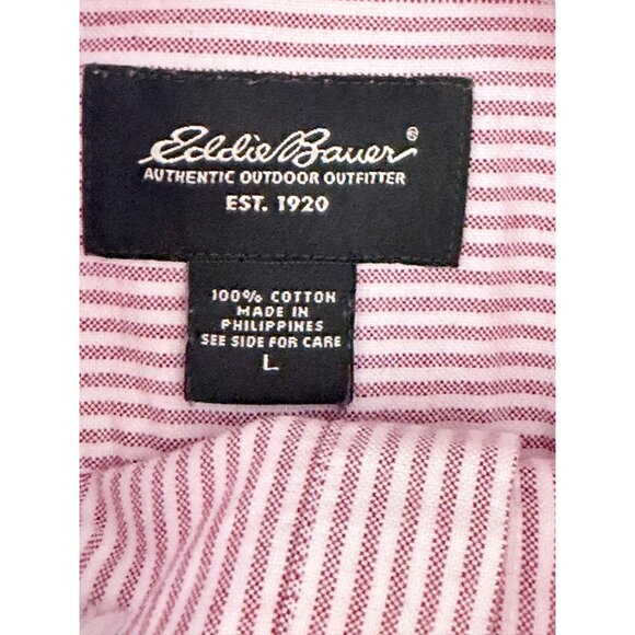 Eddie Bauer Long Sleeve Button-Up Shirt Mens L Red Striped Cotton Heavy Weight - Picture 3 of 10